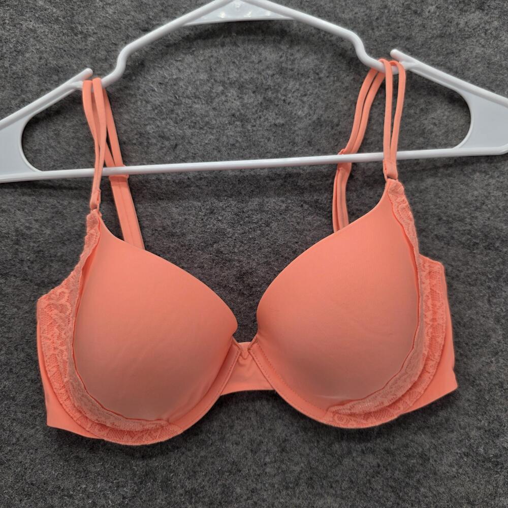 Victoria's Secret Bra Womens 32DD Coral Demi Underwire Padded Lace Push Up